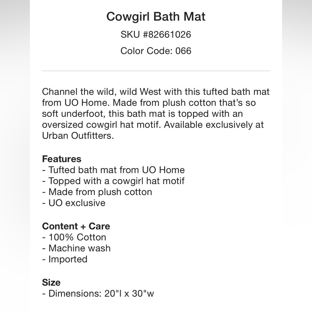 Urban Outfitters Cowgirl Bath Mat NWT - Picture 5 of 11